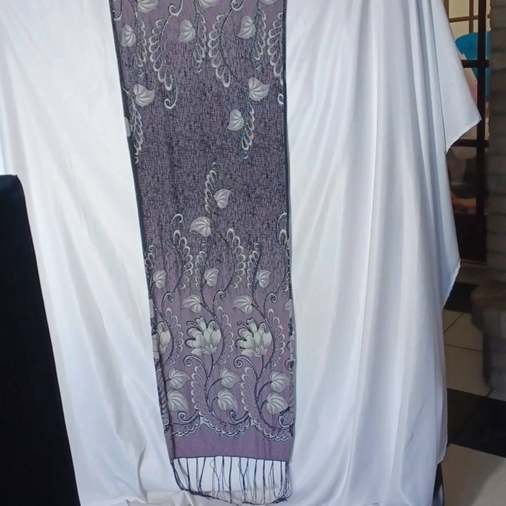 Beautiful Purple, Black, silver, white long wrap with cutouts, 62